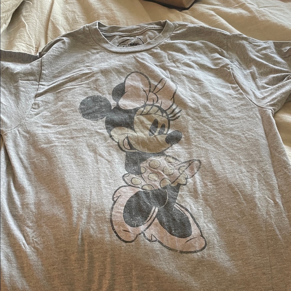 Disney Gray Tee with Black Logo Print Minnie Mouse